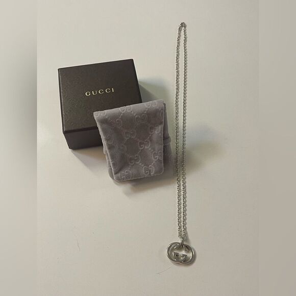 Gucci Interlocking G Pendant Necklace in Sterling Silver with Box & Pouch - Picture 4 of 5